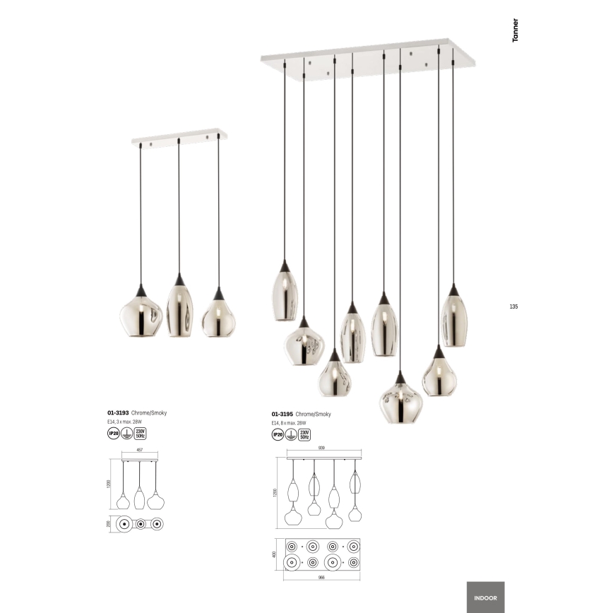 Redo 01-3193 - Luster na lanku TANNER 3xE14/28W/230V