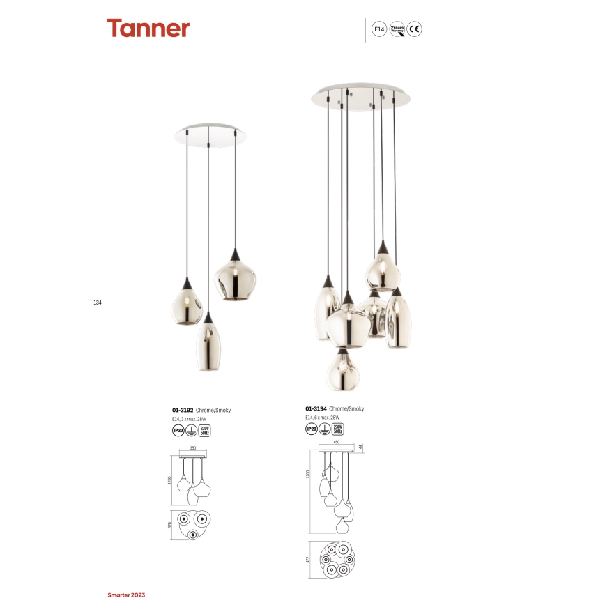 Redo 01-3194 - Luster na lanku TANNER 6xE14/28W/230V pr. 47,2 cm