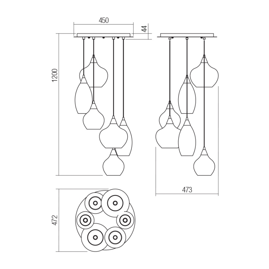 Redo 01-3194 - Luster na lanku TANNER 6xE14/28W/230V pr. 47,2 cm