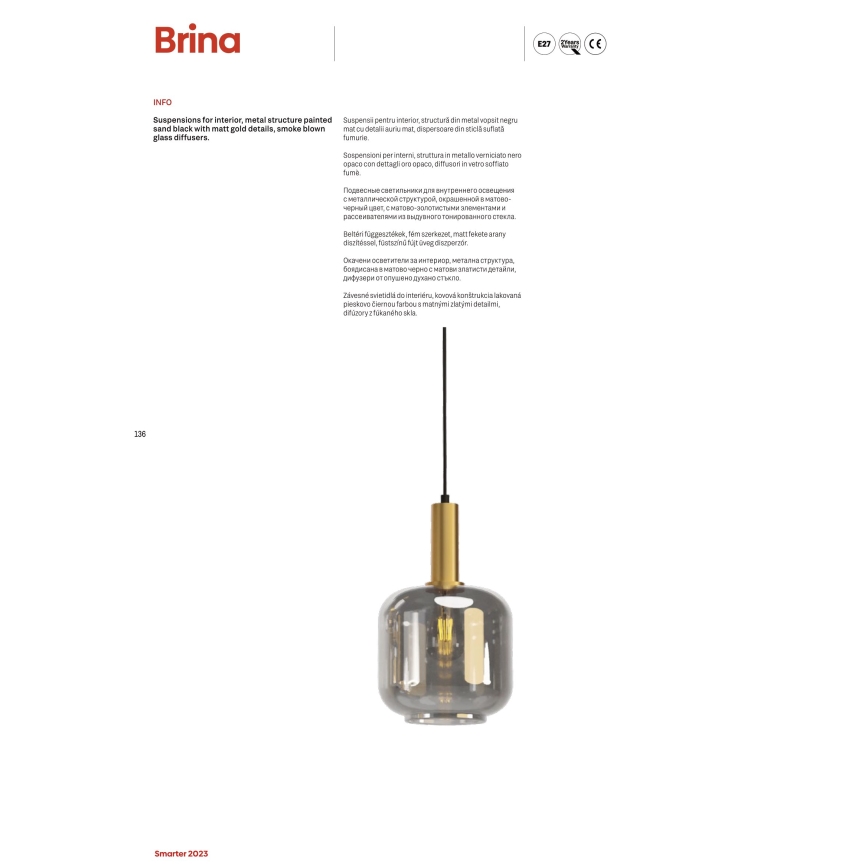 Redo 01-3198 - Luster na lanku BRINA 3xE27/23W/230V
