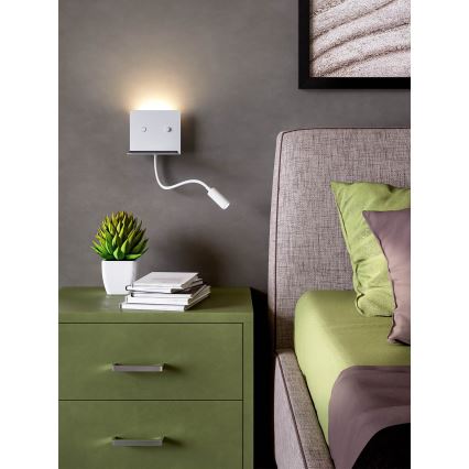 Redo 01-3210 - LED Nástenné svietidlo s flexibilnou lampičkou MOKA LED/6W + LED/3W/230V USB CRI90 biela