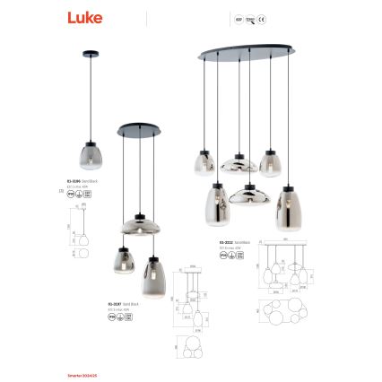 Redo 01-3212 - Luster na lanku LUKE 6xE27/42W/230V čierna