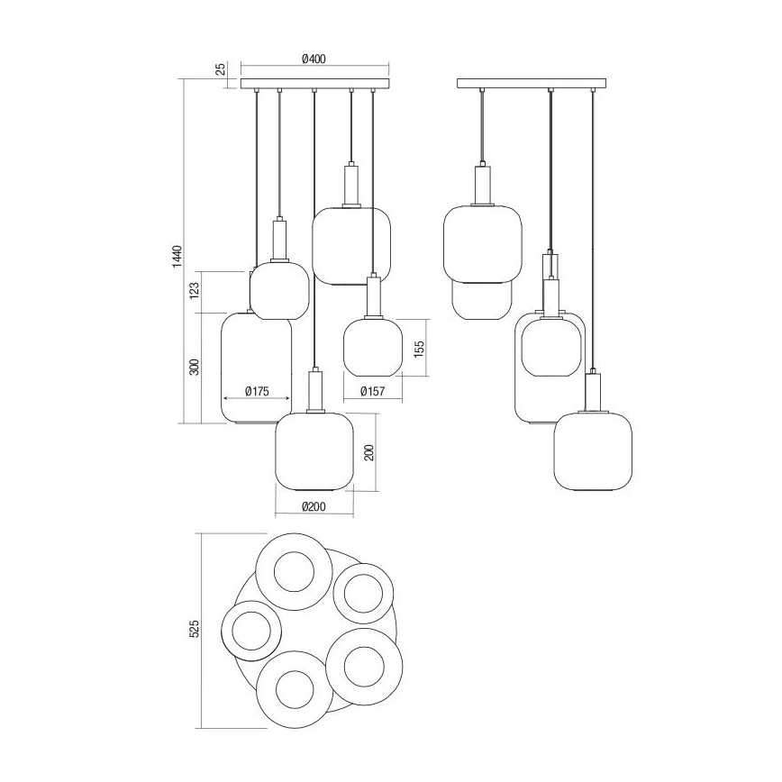 Redo 01-3214 - Luster na lanku BRINA 5xE27/23W/230V