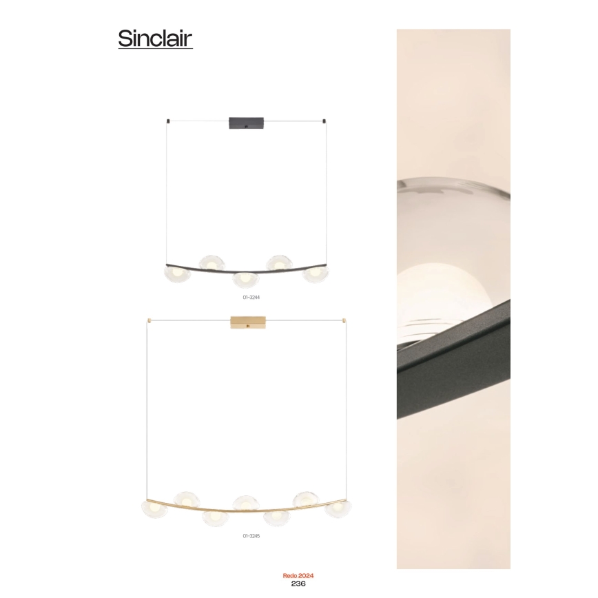 Redo 01-3244 - LED Stmievateľný luster na lanku SINCLAIR LED/35W/230V CRI 93 IP21 čierna