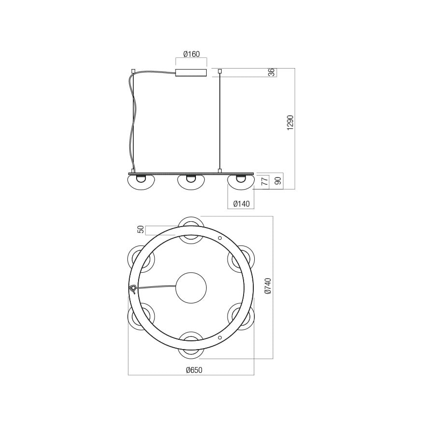 Redo 01-3248- LED Stmievateľný luster na lanku SINCLAIR LED/37,2W/230V CRI 93 IP21 čierna