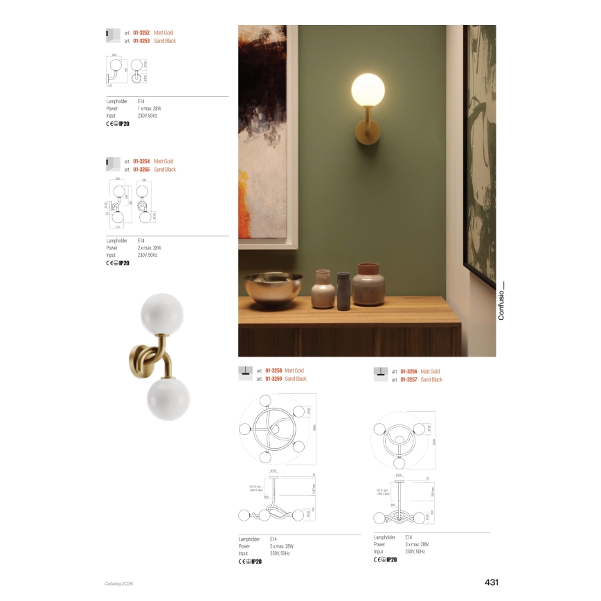 Redo 01-3257 - Luster na tyči CONFUSIO 3xE14/28W/230V pr. 76 cm čierna