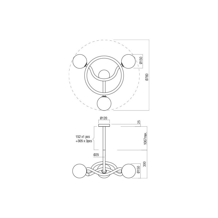 Redo 01-3257 - Luster na tyči CONFUSIO 3xE14/28W/230V pr. 76 cm čierna