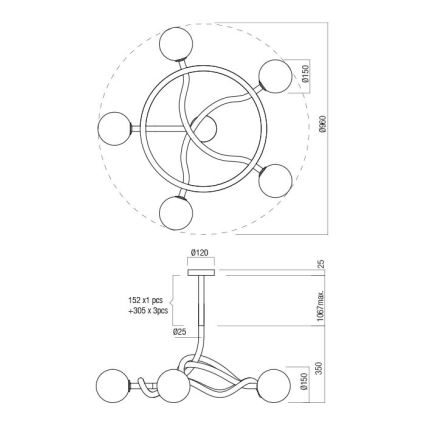 Redo 01-3259 - Luster na tyči CONFUSIO 5xE14/28W/230V, priemer 96 cm, čierny