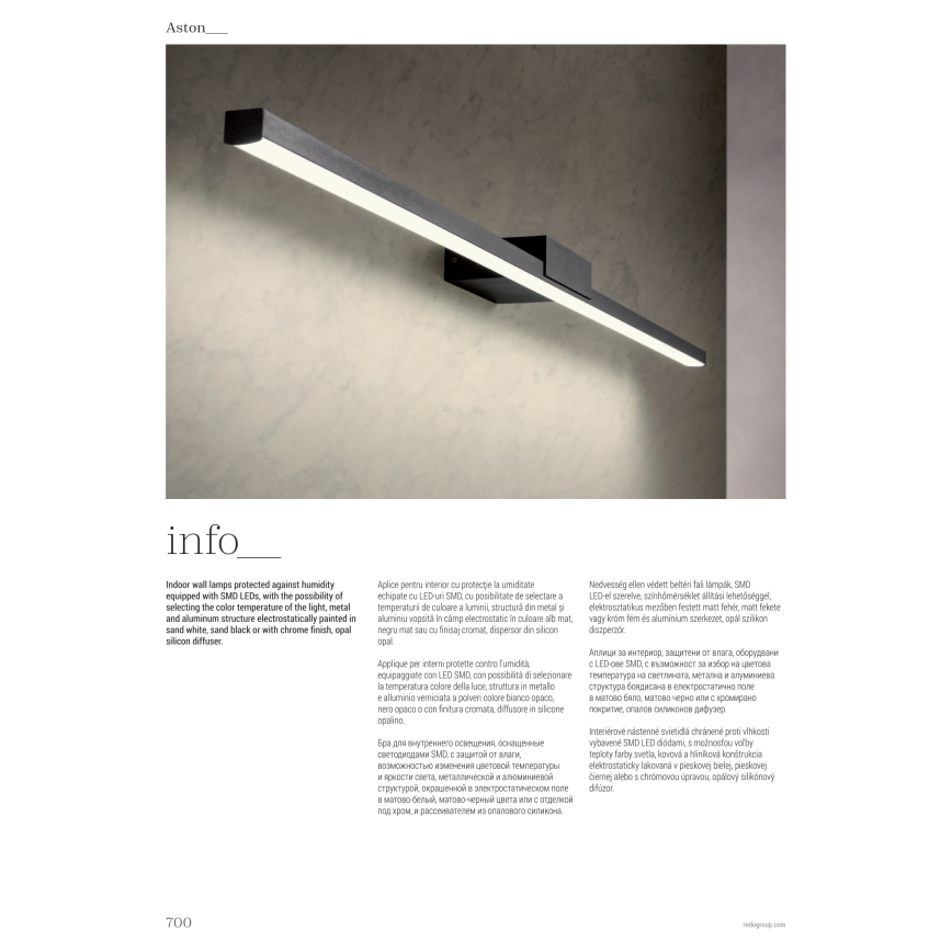 Redo 01-3268 - LED Kúpeľňové osvetlenie zrkadla ASTON LED/12W/230V 60 cm CRI 90 IP44 biela