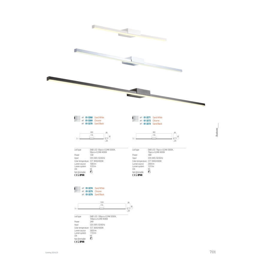 Redo 01-3268 - LED Kúpeľňové osvetlenie zrkadla ASTON LED/12W/230V 60 cm CRI 90 IP44 biela