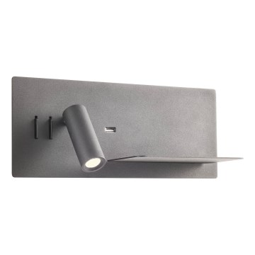 Redo 01-3316 - LED Nástenné bodové svietidlo BROOK LED/8W/230V + LED/3W USB CRI 90 čierna pravá