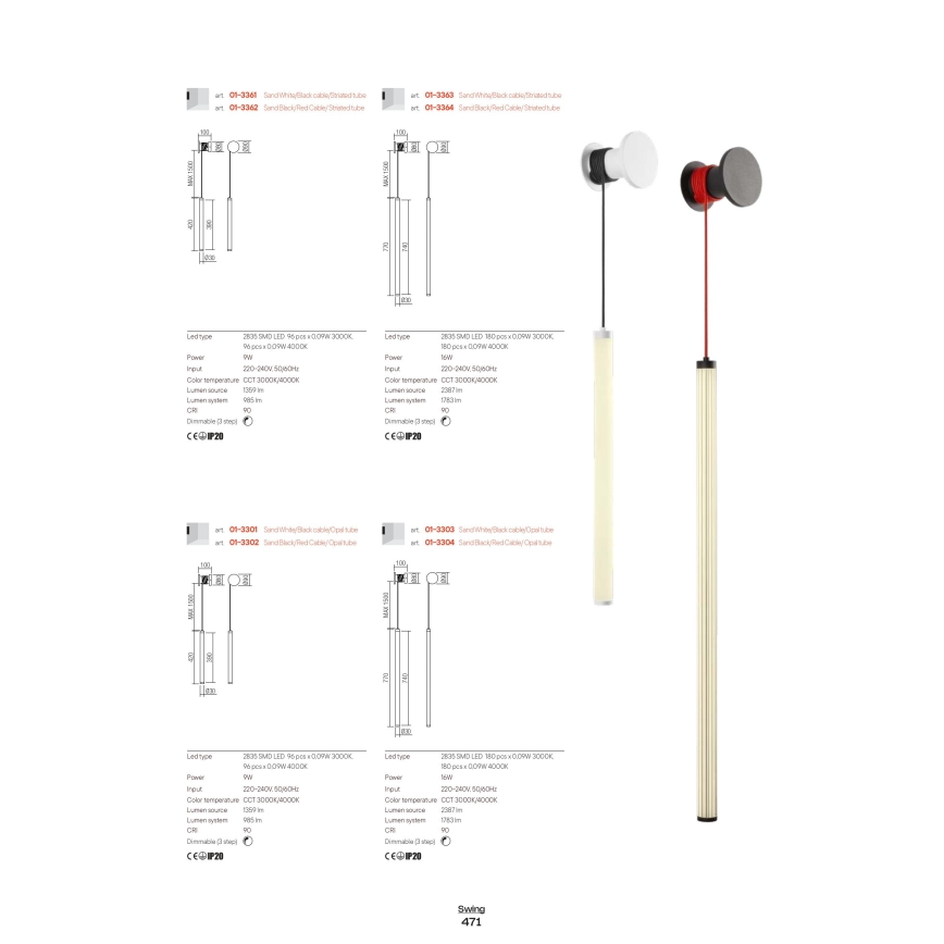 Redo 01-3361 - LED Stmievateľná nástenná lampa SWING LED/9W/230V 3000/4000K CRI 90 biela