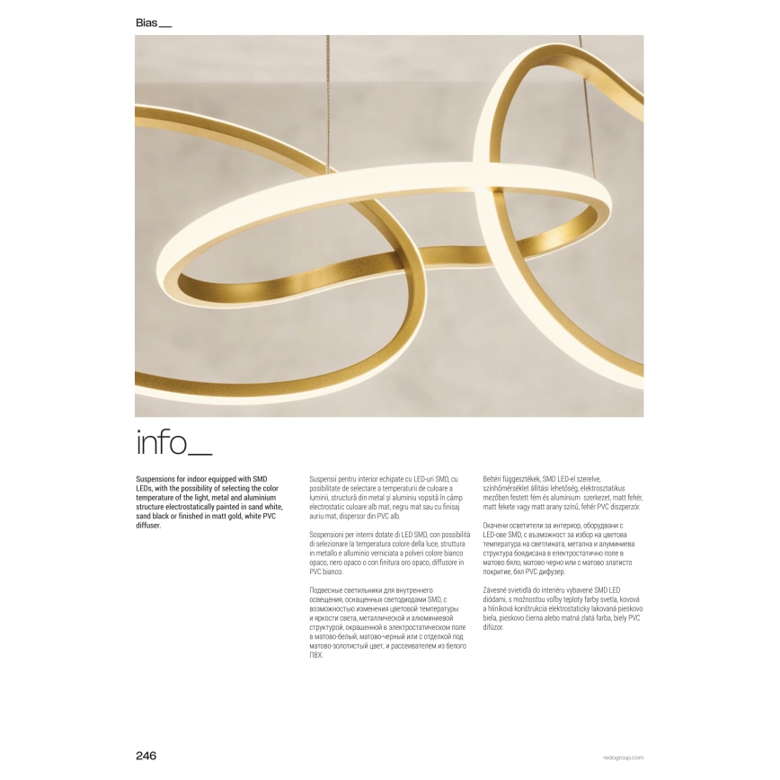 Redo 01-3392 - stmievateľný LED luster na lane BIAS LED/120W/230V 3000/4500/6500K CRI 90 zlatý