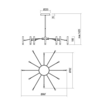 Redo 01-3448 - LED stmievateľný luster na tyči RAYEN LED/60W/230V CRI 90 zlatý