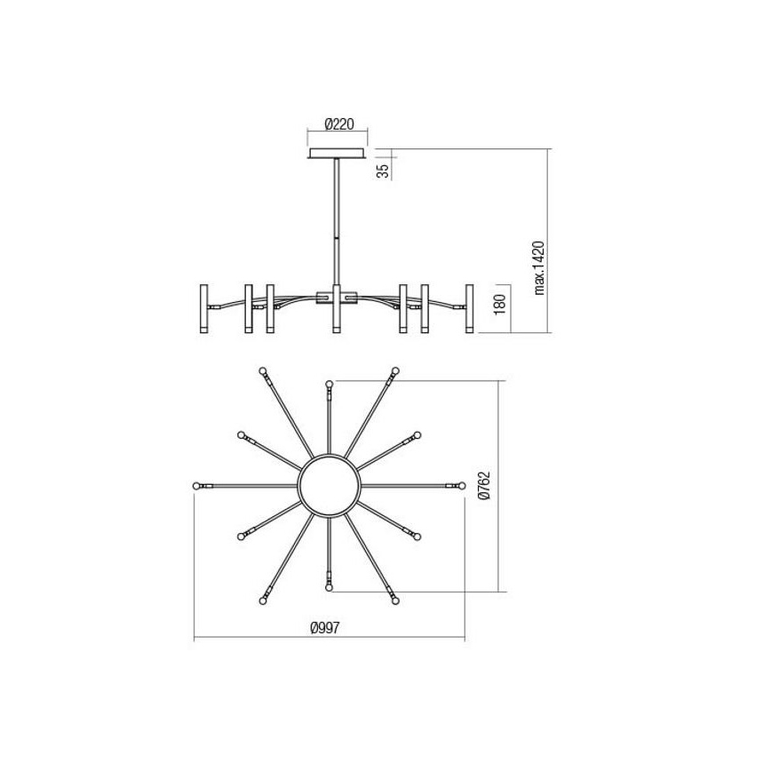 Redo 01-3448 - LED stmievateľný luster na tyči RAYEN LED/60W/230V CRI 90 zlatý