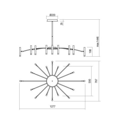 Redo 01-3450 - LED Stmievateľný luster na tyči RAYEN LED/80W/230V CRI 90 zlatá