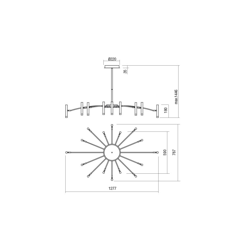 Redo 01-3450 - LED Stmievateľný luster na tyči RAYEN LED/80W/230V CRI 90 zlatá