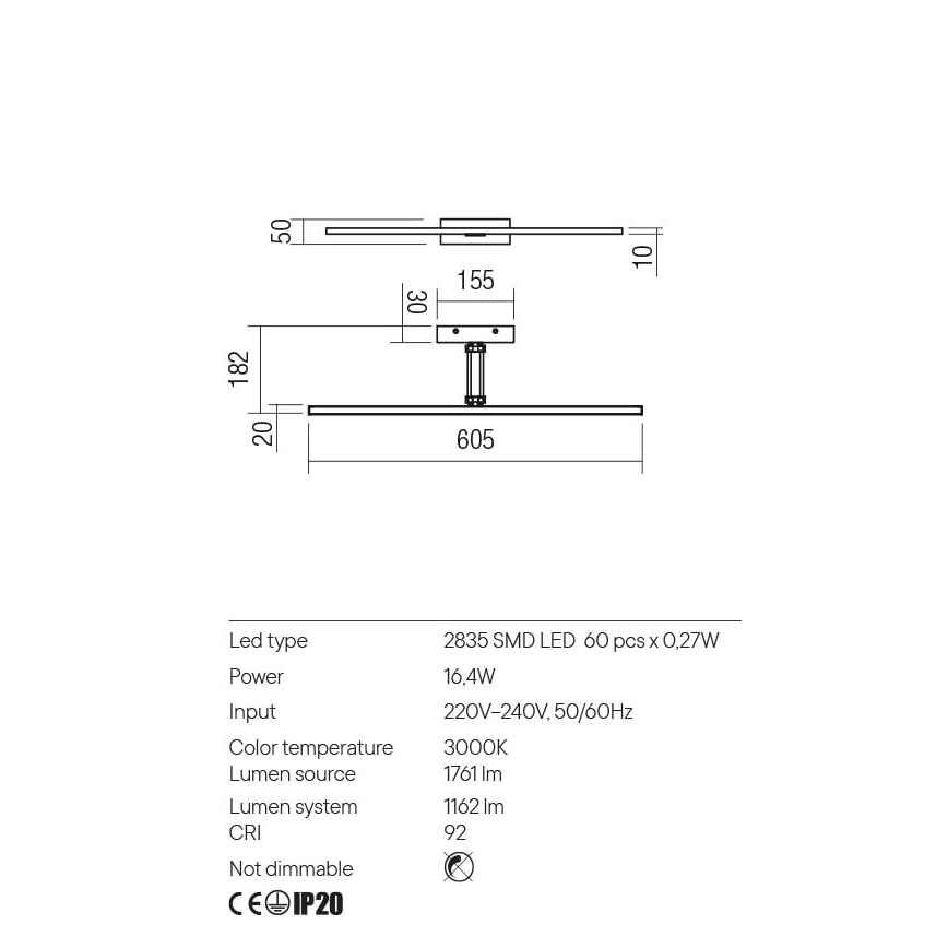 Redo 01-3463 - LED Obrazové svietidlo LINEAR LED/8W/230V 60,5 cm CRI 92 čierna