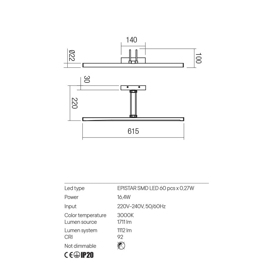 Redo 01-3470 - LED Obrazové svietidlo IKON LED/16,4W/230V 61,5 cm CRI 92 biela