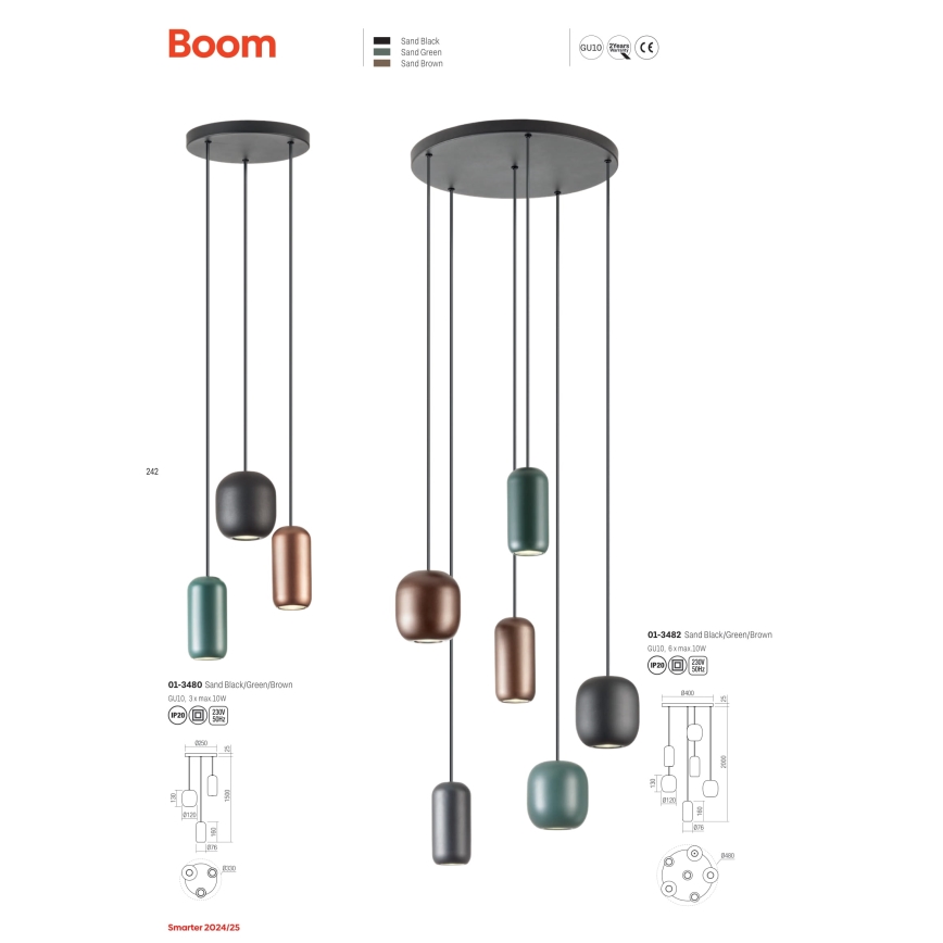 Redo 01-3481 - Luster na lanku BOOM 5xGU10/10W/230V čierna/zelená/hnedá