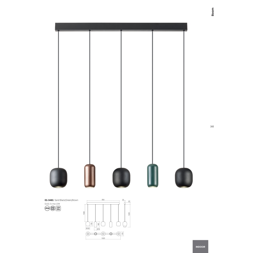 Redo 01-3481 - Luster na lanku BOOM 5xGU10/10W/230V čierna/zelená/hnedá