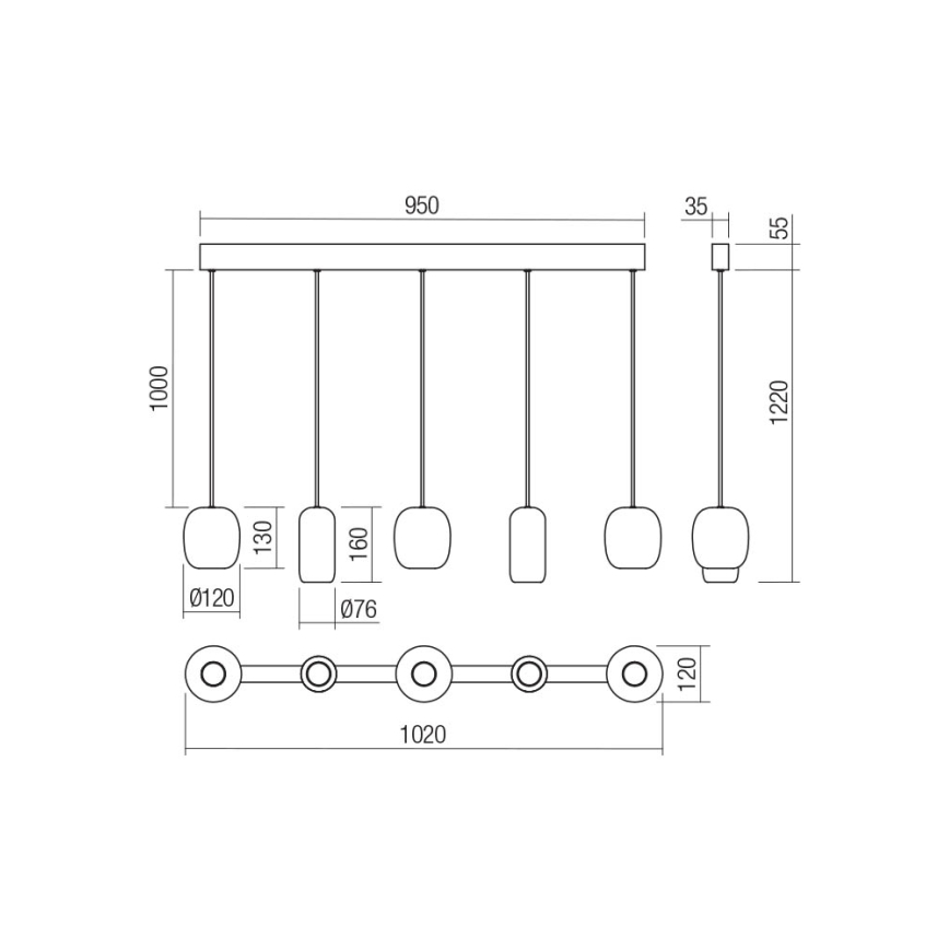Redo 01-3481 - Luster na lanku BOOM 5xGU10/10W/230V čierna/zelená/hnedá