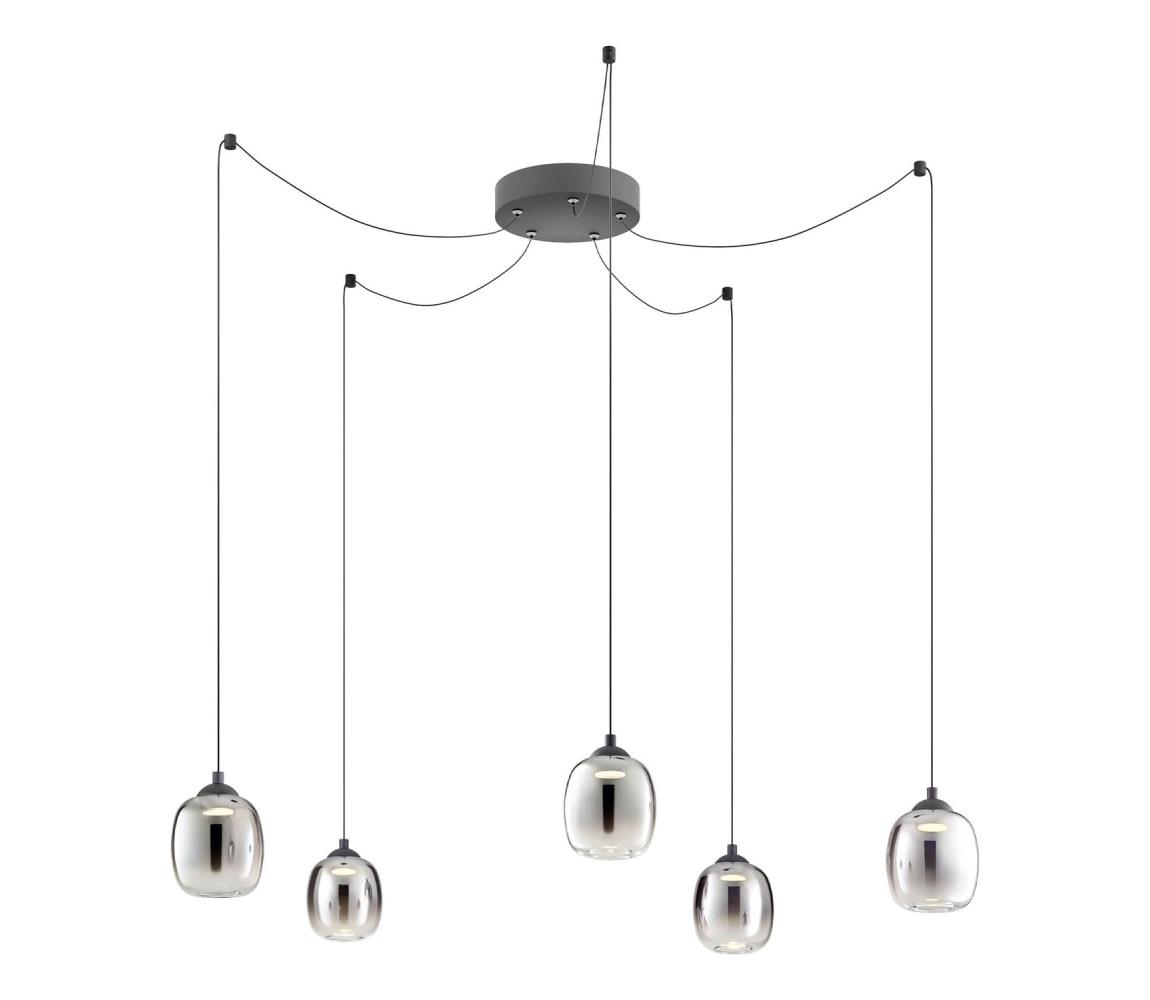 Redo 01-3487 -LED Stmievateľný luster na lanku KHADI 5xLED/5,2W/230V čierna/dýmová 01-3487