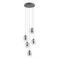 Redo 01-3488 - LED stmievateľný závesný luster na lane KHADI 5xLED/5,2W/230V CRI 90, priemer 43 cm, čierna/dymová