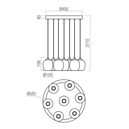 Redo 01-3489 - LED stmievateľný luster na lane KHADI 7xLED/5W/230V CRI 90 pr. 52 cm čierna/dymová
