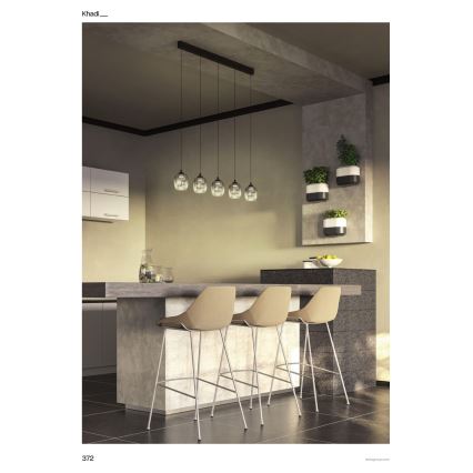 Redo 01-3490 - LED Stmievateľný luster na lanku KHADI 5xLED/5,2W/230V CRI 90 čierna/dymová