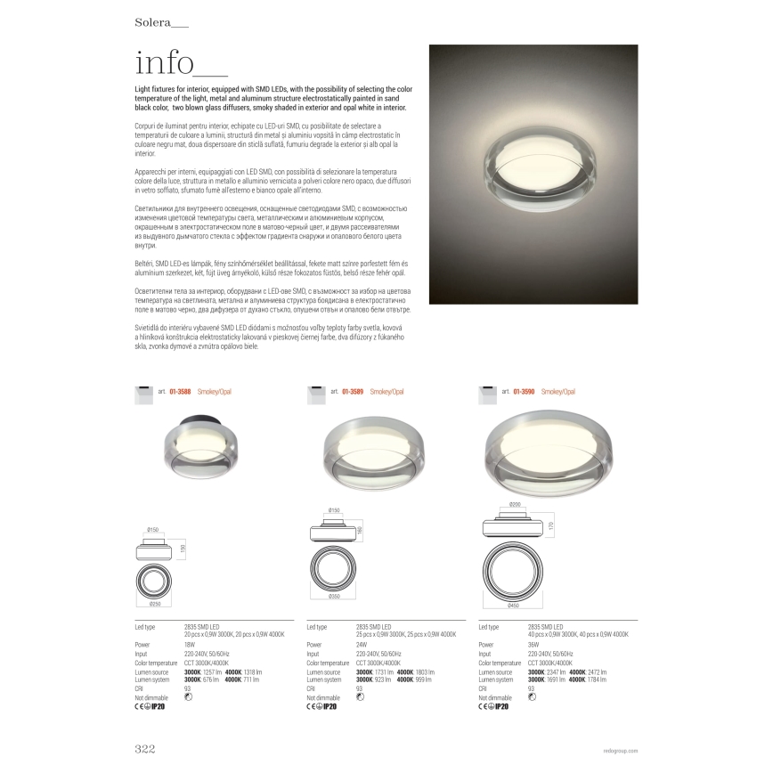 Redo 01-3590 - LED Stropné svietidlo SOLERA LED/36W/230V pr. 45 cm CRI 93 3000/4000K šedá