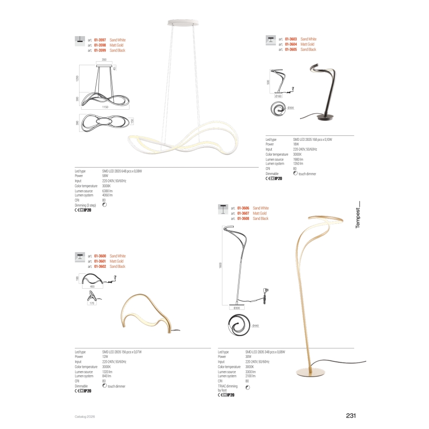 Redo 01-3598 - LED stmievateľný luster na lanku TEMPEST LED/58W/230V zlatý
