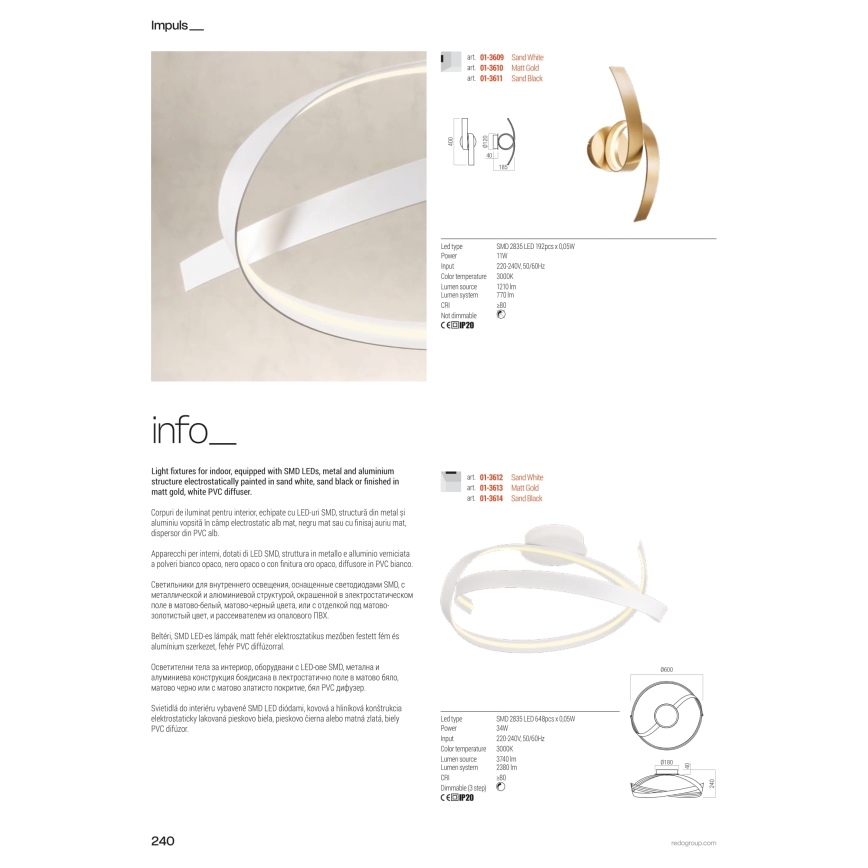 Redo 01-3616 - LED stmievateľný luster na lane IMPULS LED/38W/230V zlatý