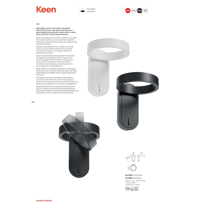 Redo 01-3763 - LED Nástenné svietidlo KEEN LED/6W/230V CRI 90 biela