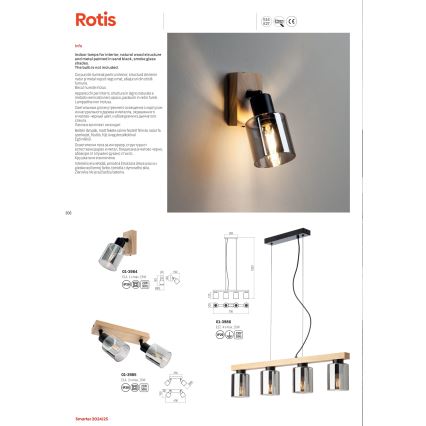 Redo 01-3986 - Luster na lanku ROTIS 4xE27/15W/230V