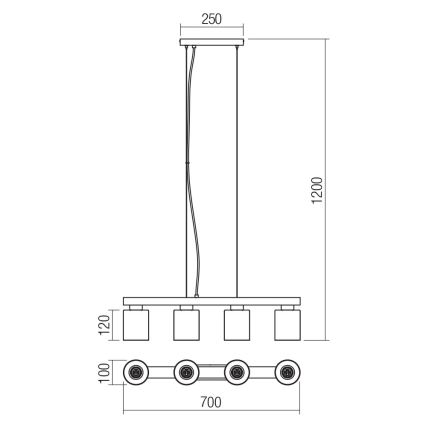 Redo 01-3986 - Luster na lanku ROTIS 4xE27/15W/230V