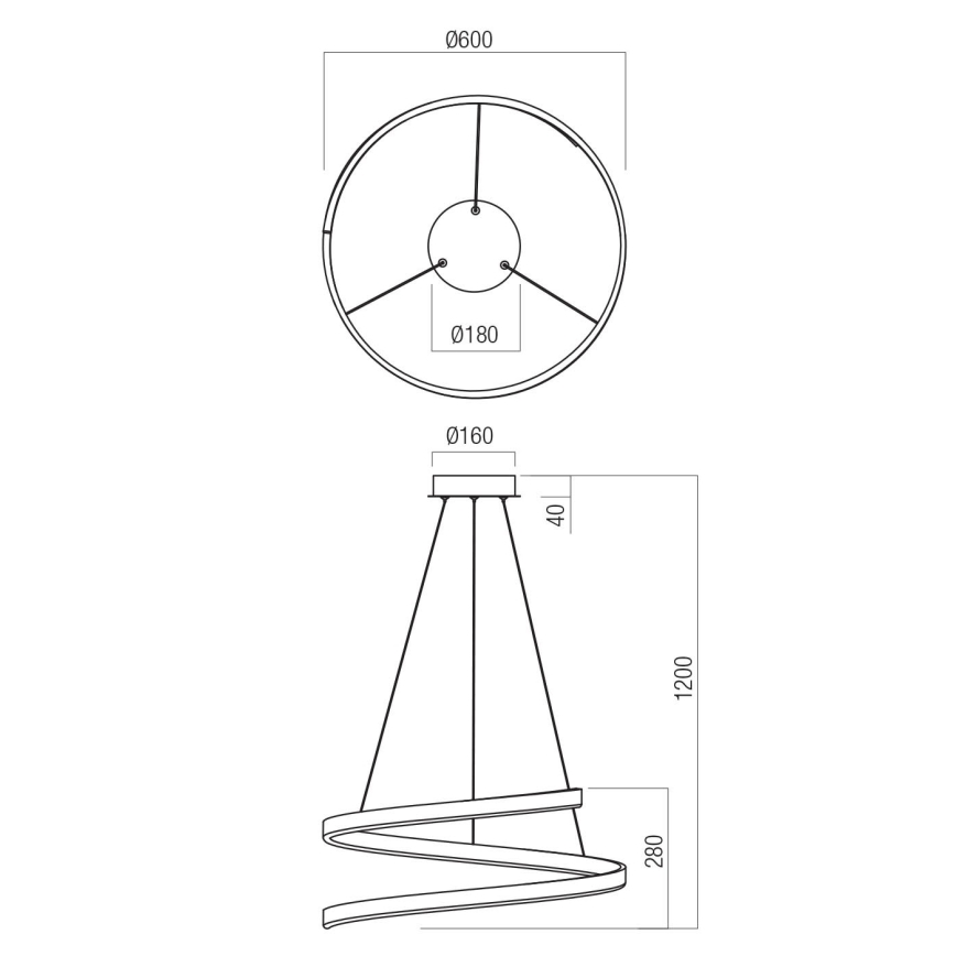 Redo 01-4013 - LED stmievateľný luster na lanku SCROLL LED/38W/230V 3000K/4000K/6000K CRI 90 pr. 60 cm biela