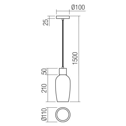 Redo 01-4044 - Luster na lanku ATLANTIS 1xE27/42W/230V pr. 11 cm čierna
