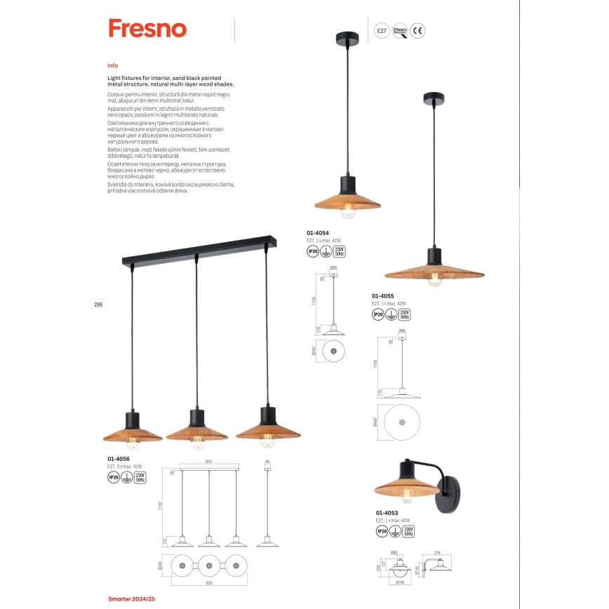 Redo 01-4053 - Nástenná lampa FRESNO 1xE27/42W/230V