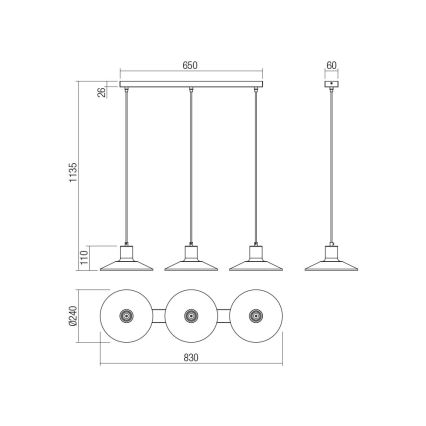 Redo 01-4056 - Luster na lanku FRESNO 3xE27/42W/230V