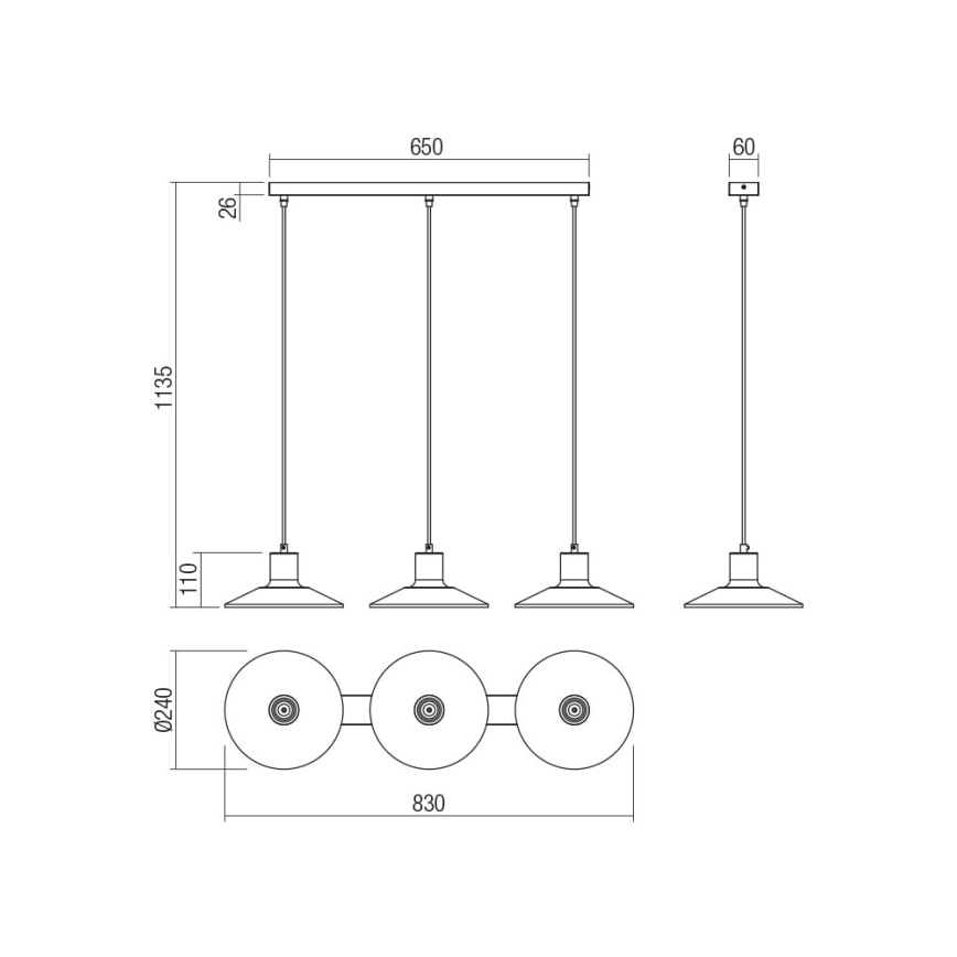 Redo 01-4056 - Luster na lanku FRESNO 3xE27/42W/230V