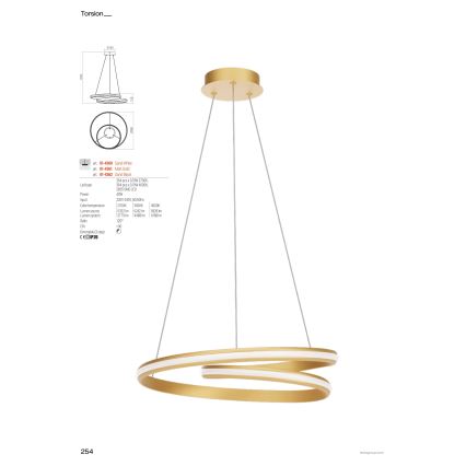 Redo 01-4360 - LED Stmievateľný luster na lanku TORSION LED/40W/230V 2700/3000/4000K CRI 90 priemer 56 cm biela