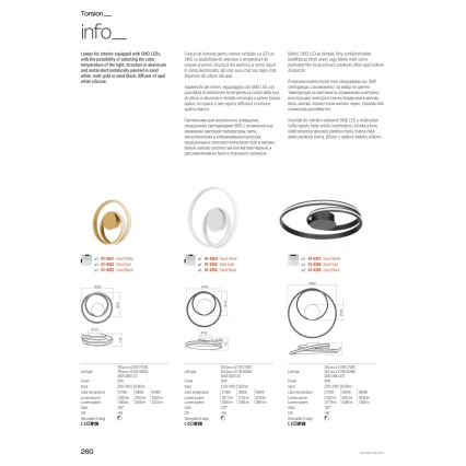 Redo 01-4361 - LED stmievateľný luster na lane TORSION LED/40W/230V 2700/3000/4000K CRI 90 pr. 56 cm zlatá
