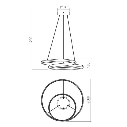 Redo 01-4362 - LED stmievateľný luster na lanku TORSION LED/40W/230V 2700/3000/4000K CRI 90 pr. 56 cm čierny