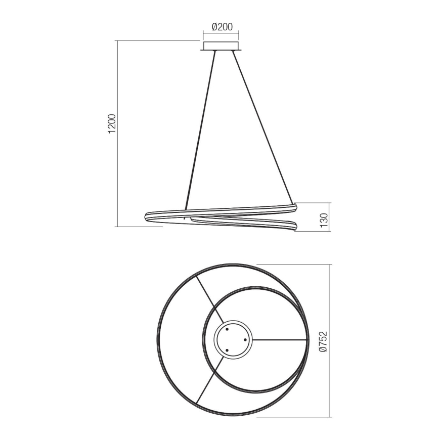 Redo 01-4364 - LED Stmievateľný luster na lanku TORSION LED/60W/230V 2700/3000/4000K CRI 90 priemer 75,2 cm zlatý