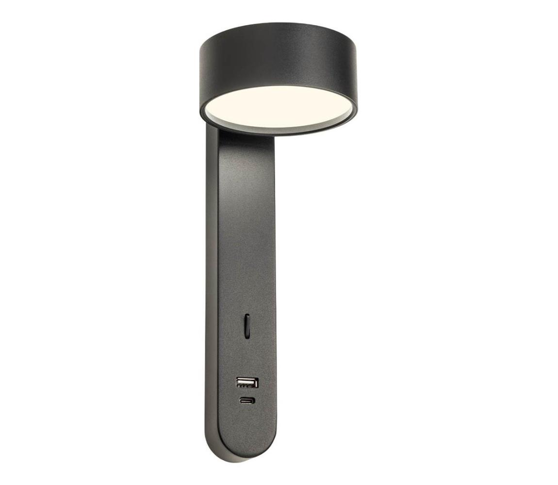 Redo 01-4643 - LED nástenné svietidlo SADES LED/6W/230V CRI 90 USB čierne 01-4643