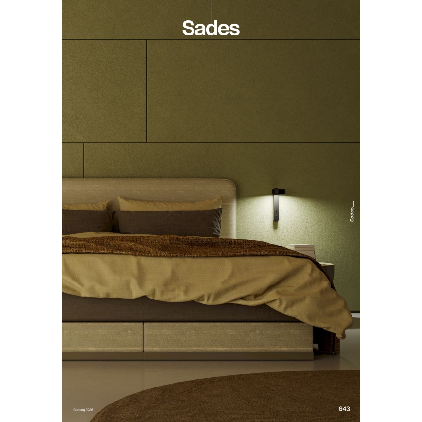 Redo 01-4643 - LED nástenné svietidlo SADES LED/6W/230V CRI 90 USB čierne