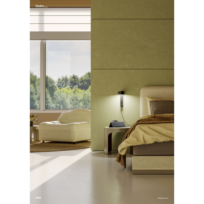 Redo 01-4643 - LED nástenné svietidlo SADES LED/6W/230V CRI 90 USB čierne