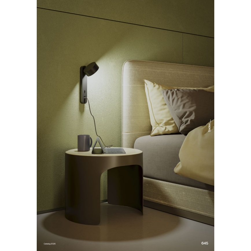 Redo 01-4643 - LED nástenné svietidlo SADES LED/6W/230V CRI 90 USB čierne