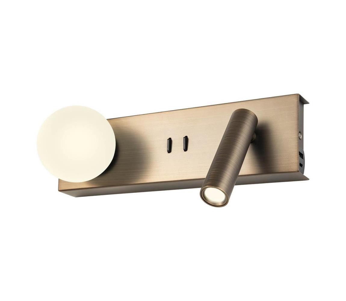 Redo 01-4662 - LED nástenné svietidlo NORMA LED/5W/230V+LED/3W CRI90 USB bronzové 01-4662